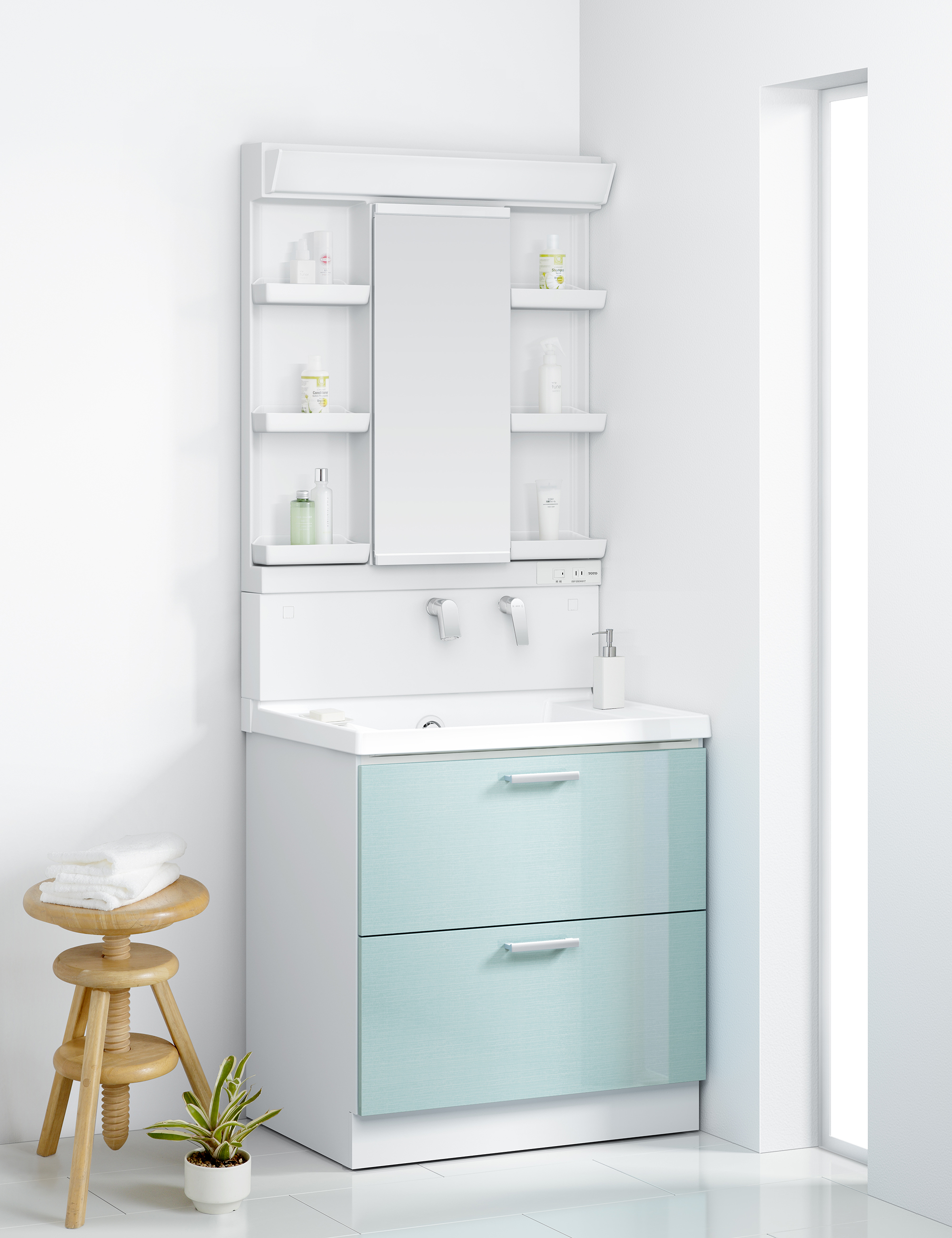 TOTO 洗面化粧台 KZ 間口75cm 1面鏡2段引出