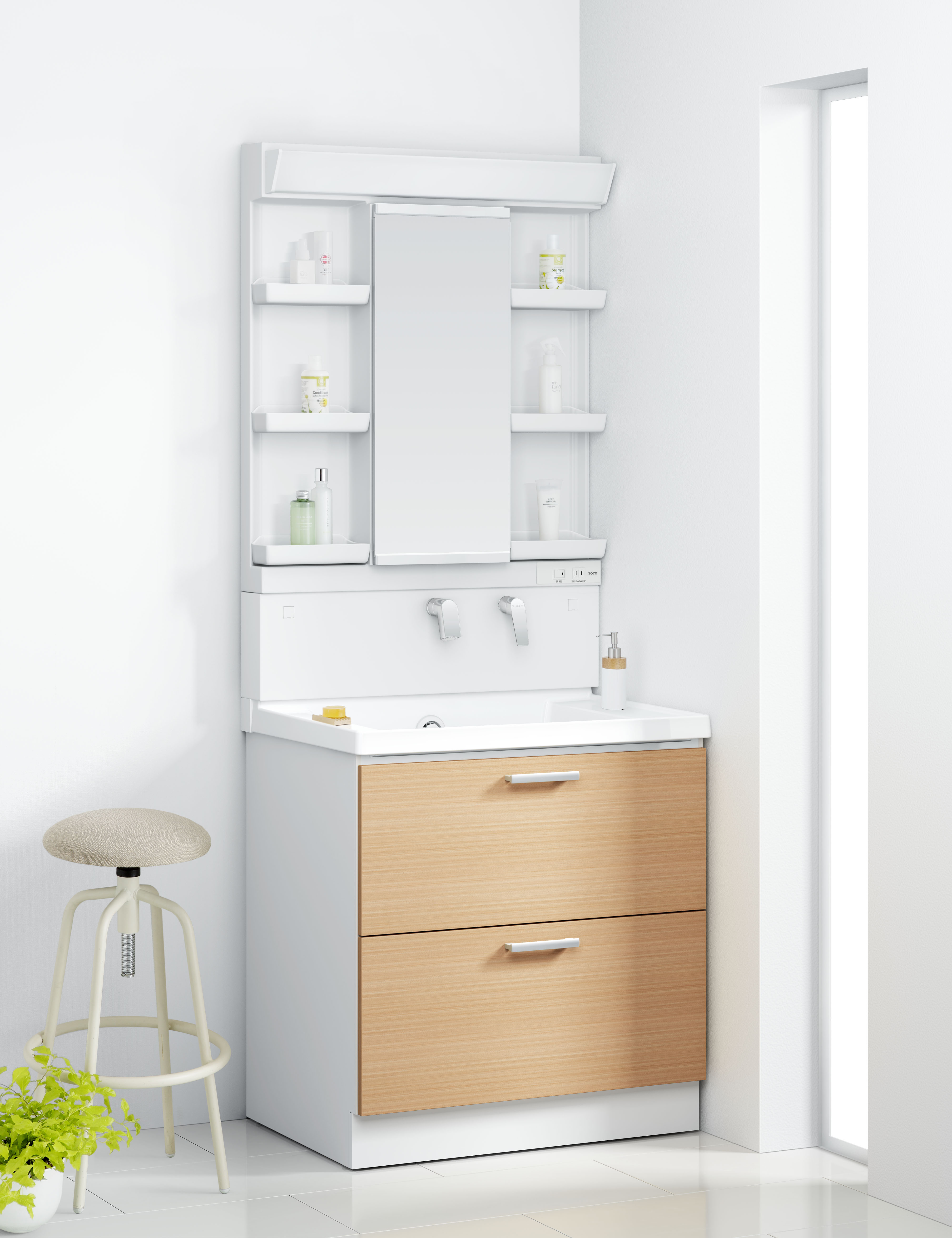 TOTO 洗面化粧台 KZ 間口75cm 1面鏡2段引出