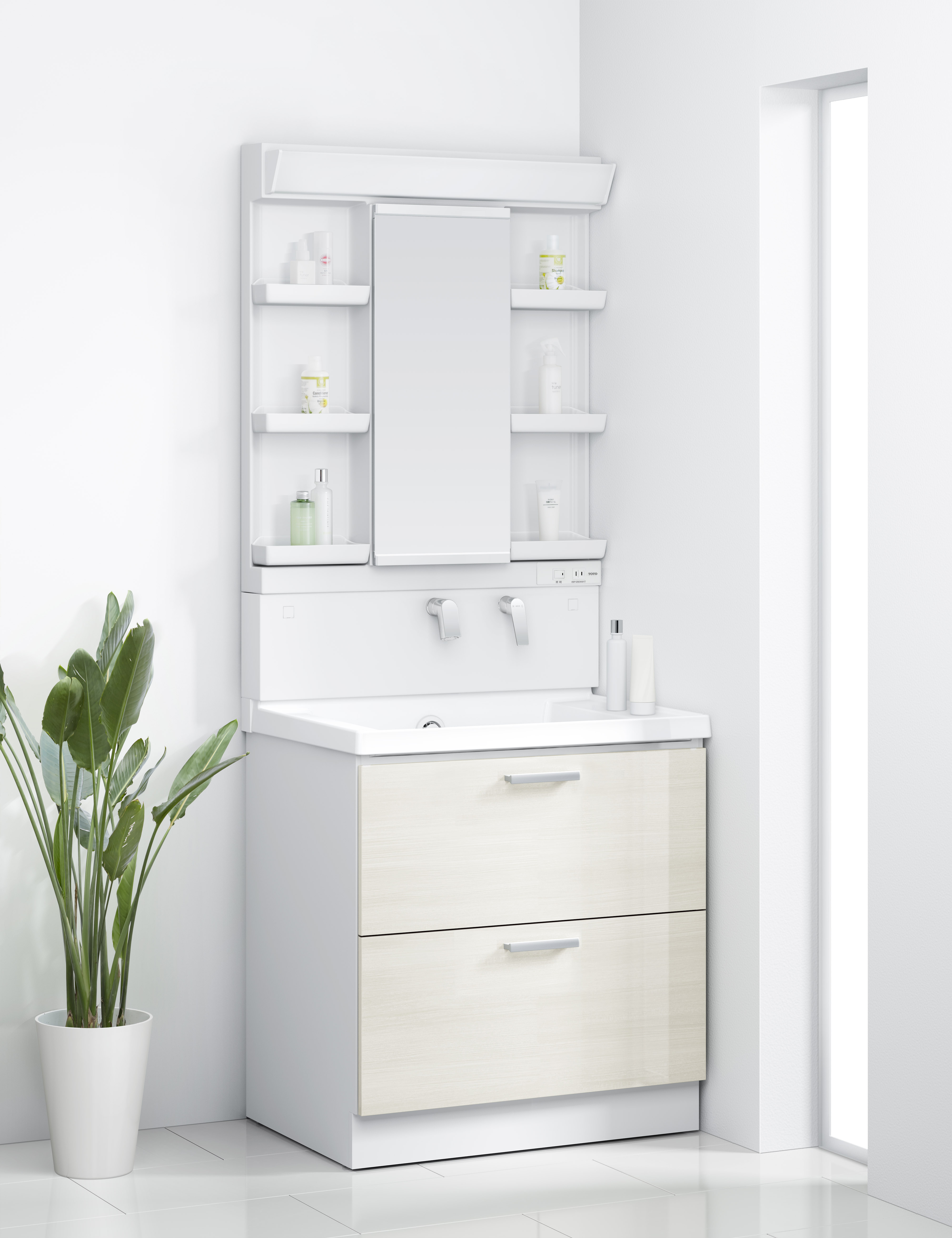 TOTO 洗面化粧台 KZ 間口75cm 1面鏡2段引出