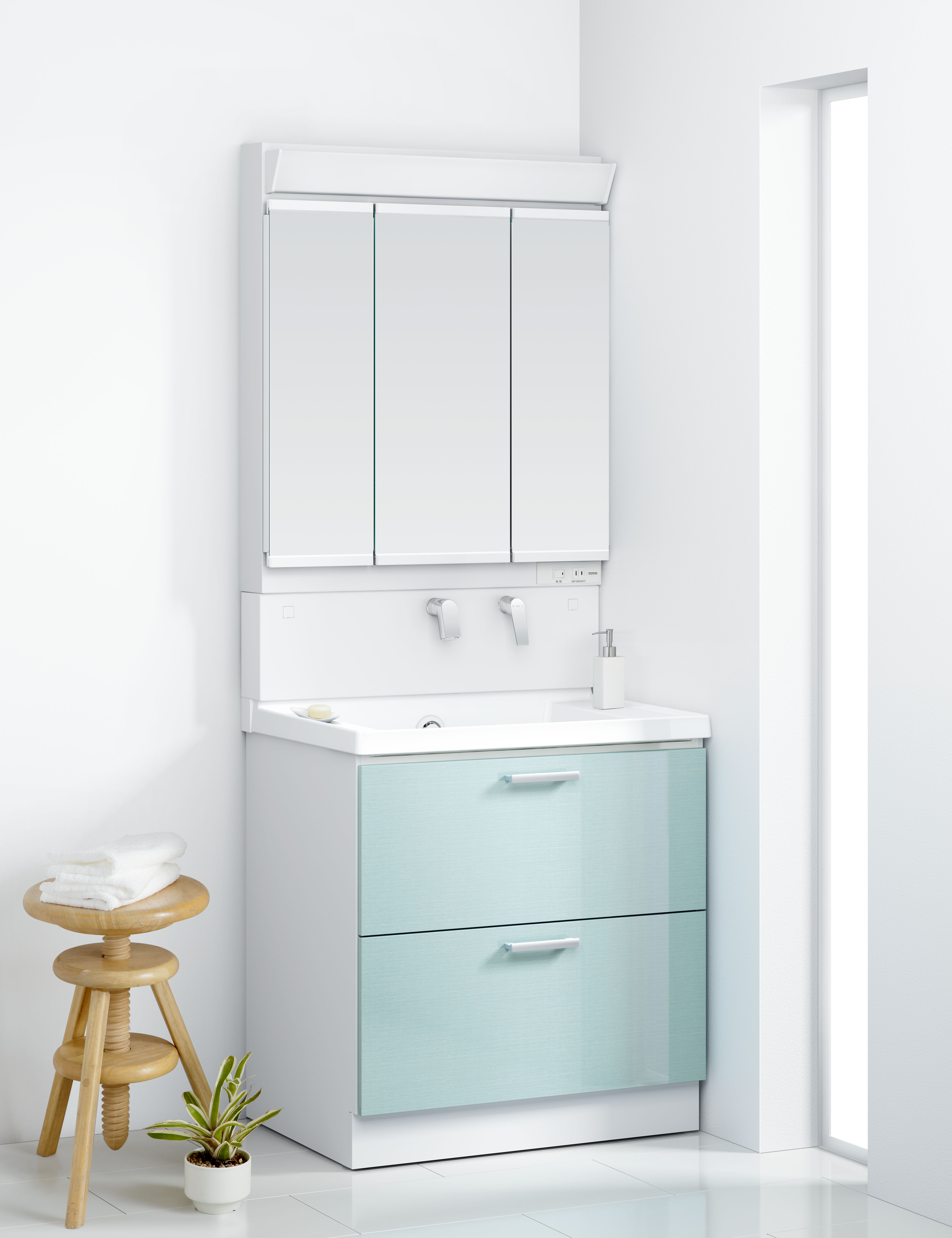 TOTO 洗面化粧台 KZ 間口75cm 3面鏡2段引出