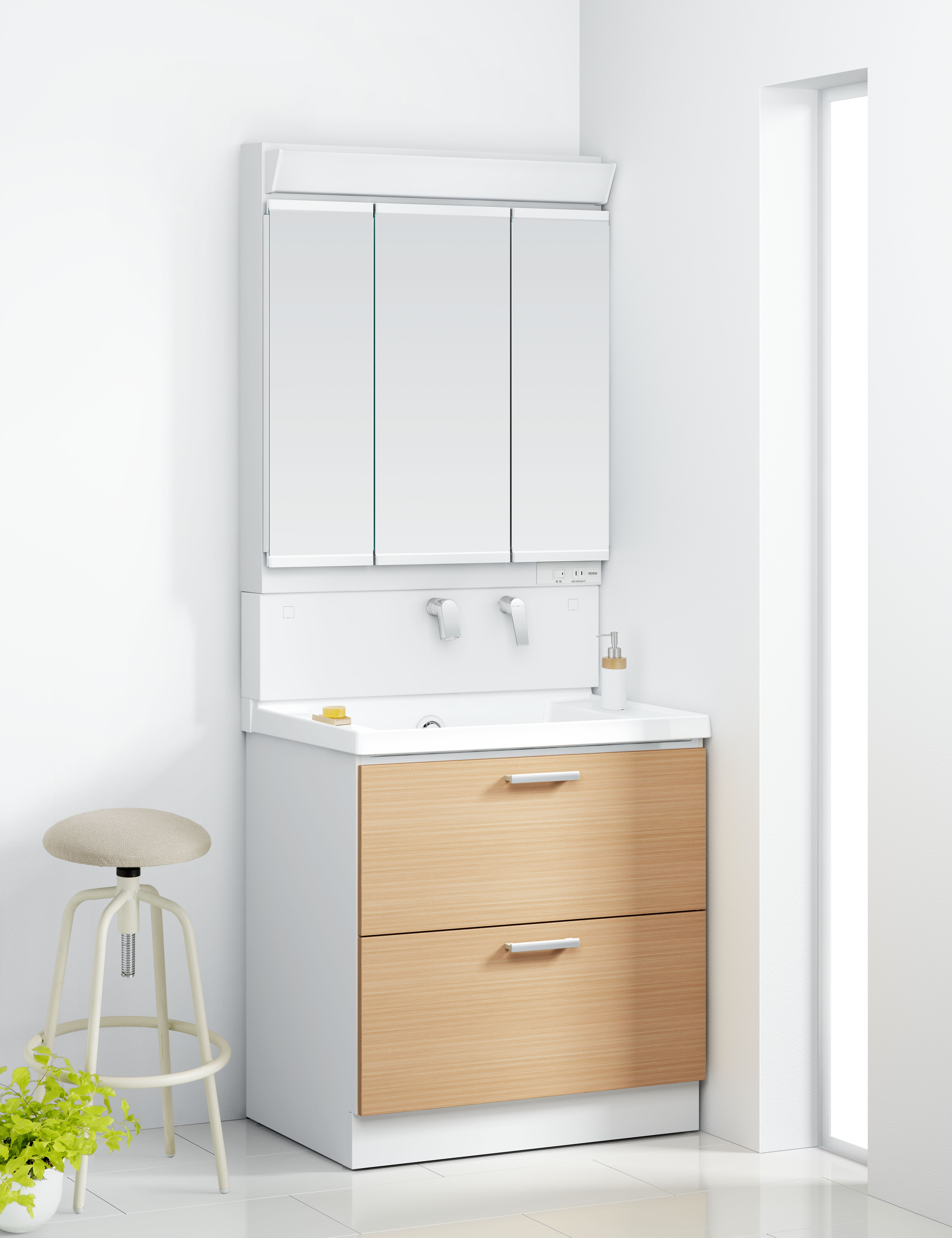 TOTO 洗面化粧台 KZ 間口75cm 3面鏡2段引出