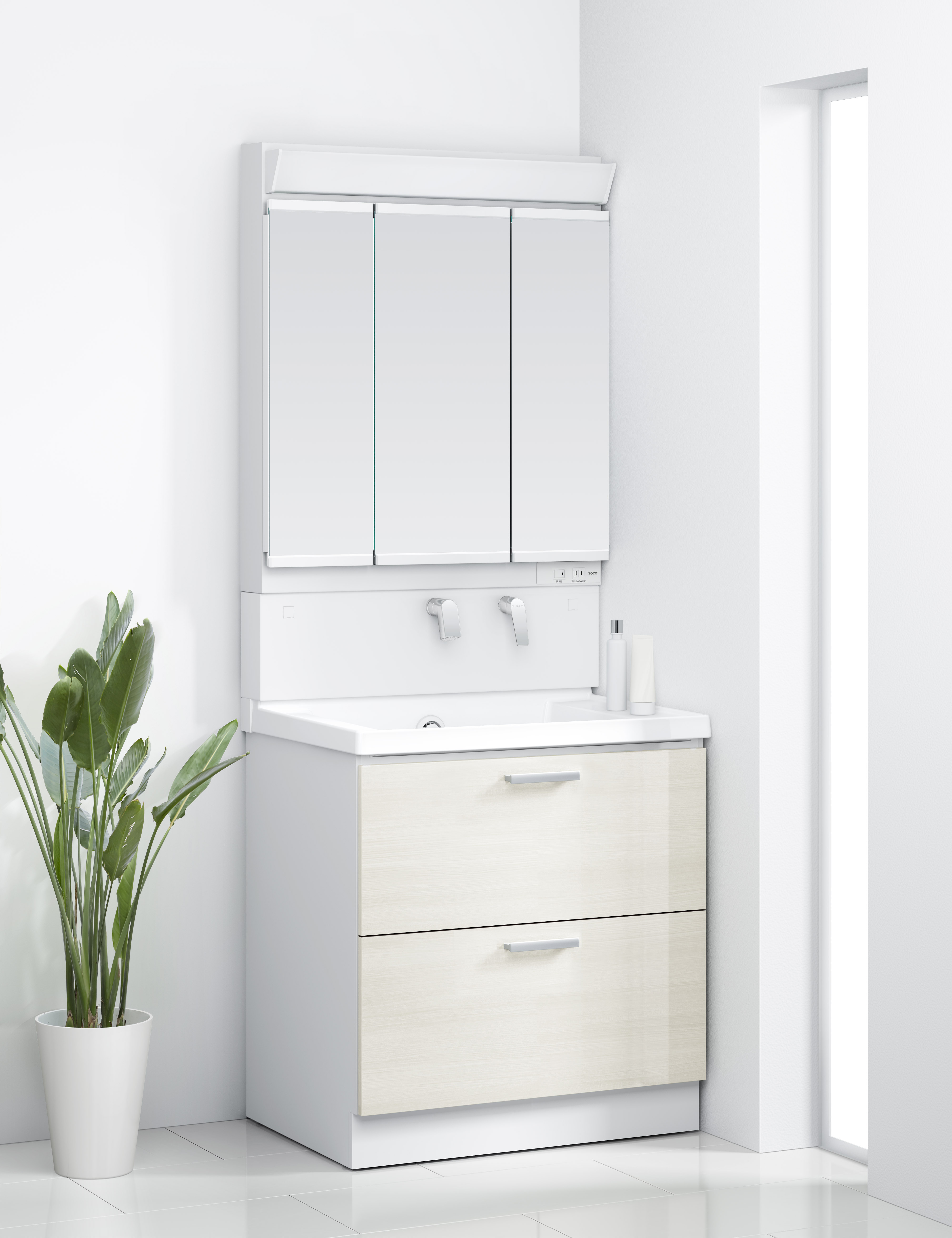 TOTO 洗面化粧台 KZ 間口75cm 3面鏡2段引出
