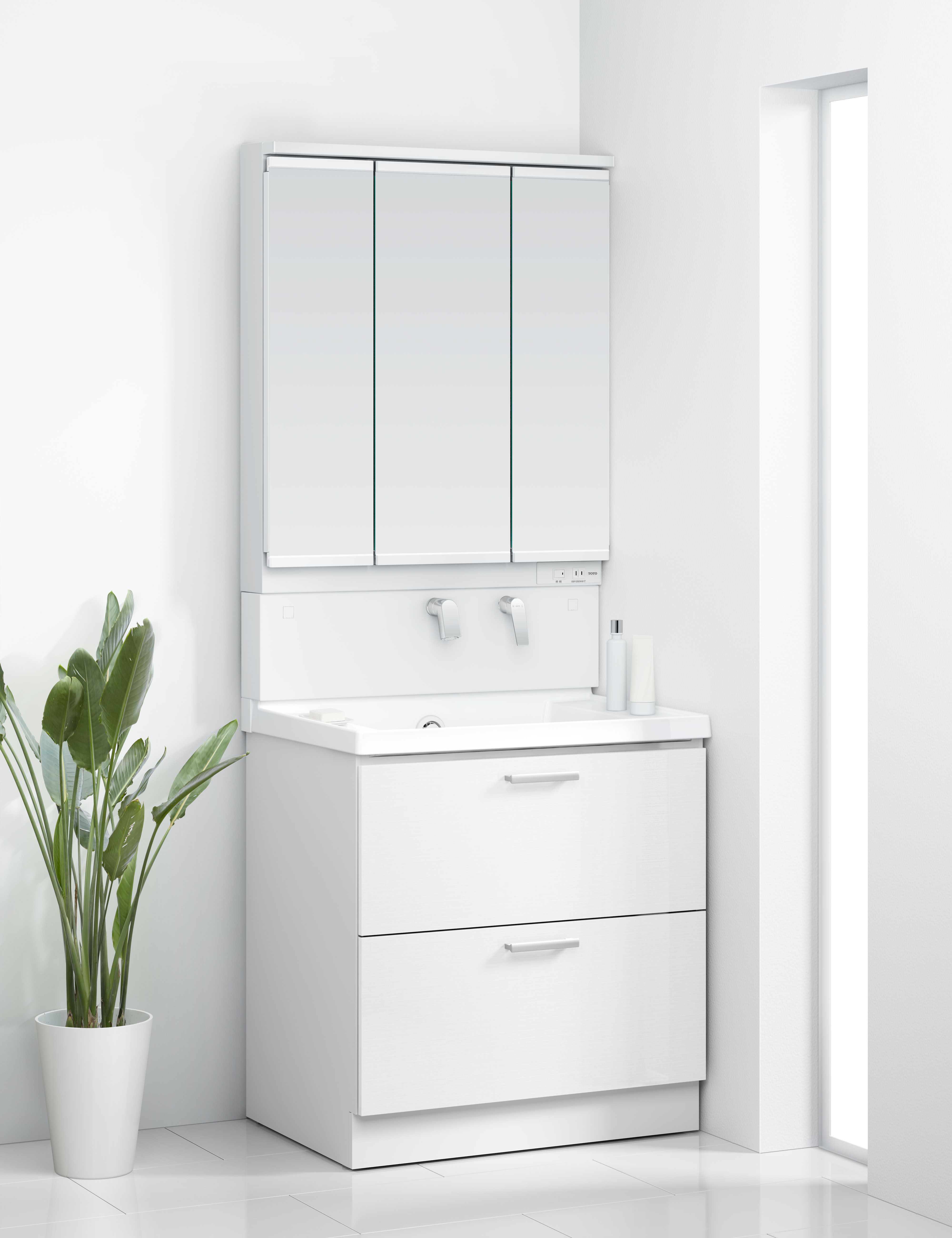 TOTO 洗面化粧台 KZ 間口75cm ワイド3面鏡2段引出