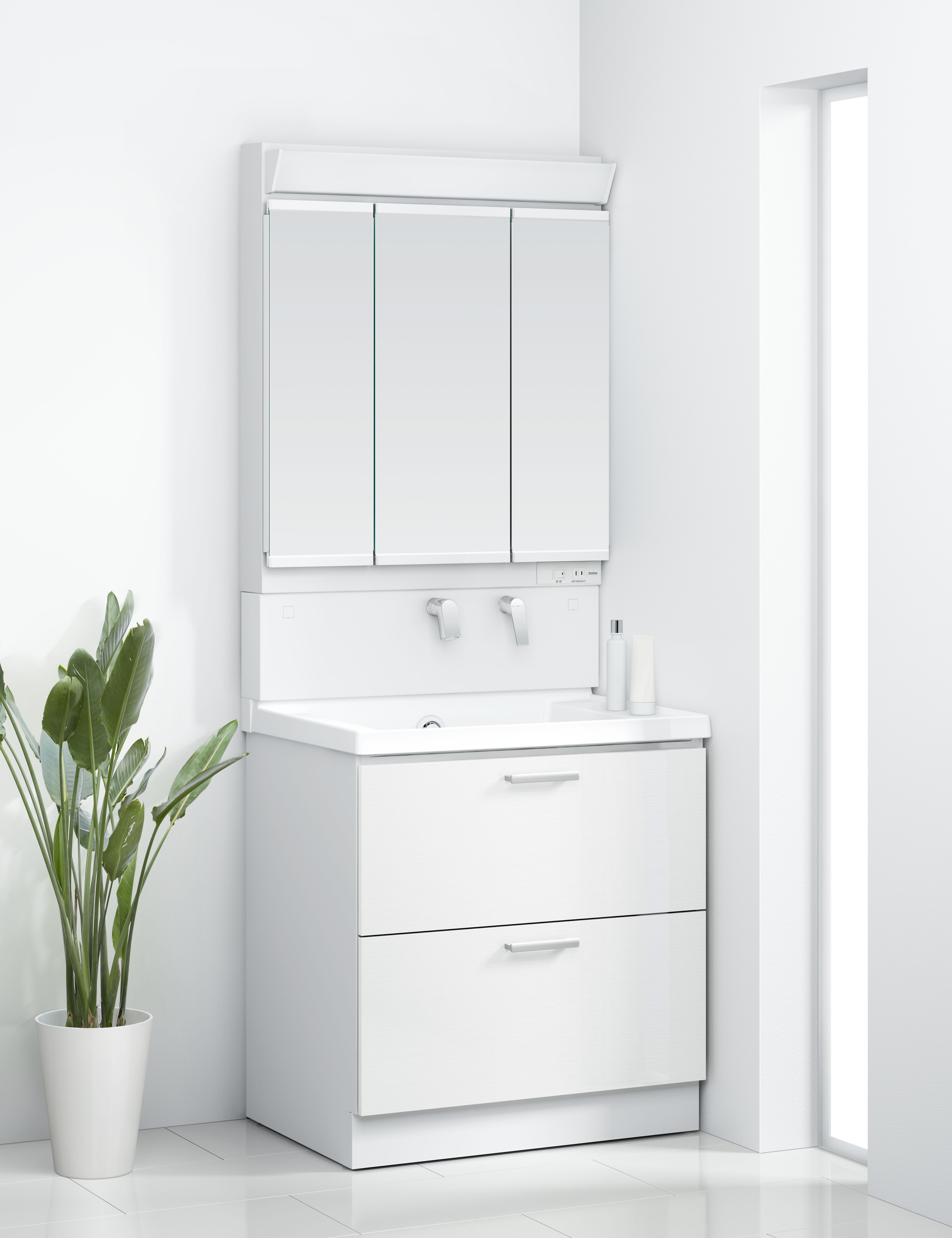 TOTO 洗面化粧台 KZ 間口75cm 3面鏡2段引出