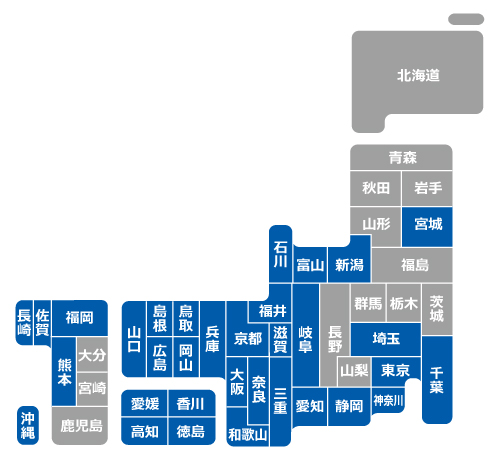 コーナン店舗のある都道府県が示された日本地図のイラスト